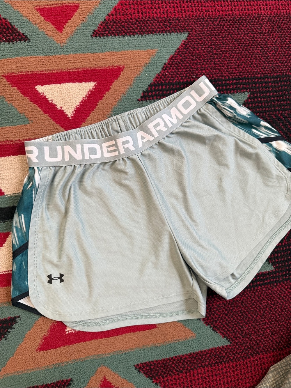 Under Armour Women's Light Blue Athletic Shorts with Teal Side Panels